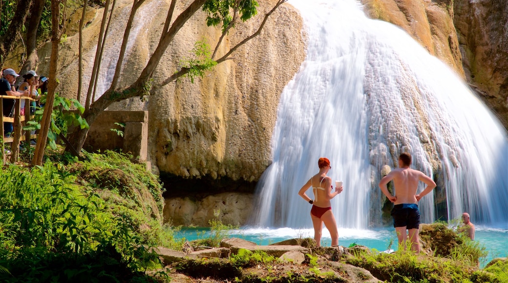 Cascadas de Agua Azul mostrando una cascada y también una pareja