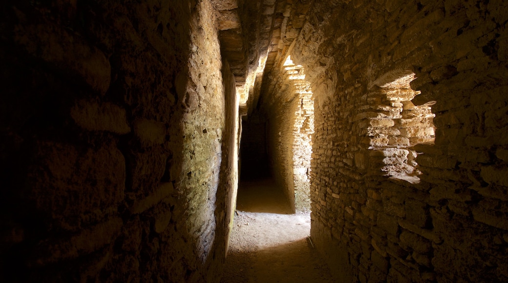 Toniná mostrando vistas interiores y elementos del patrimonio