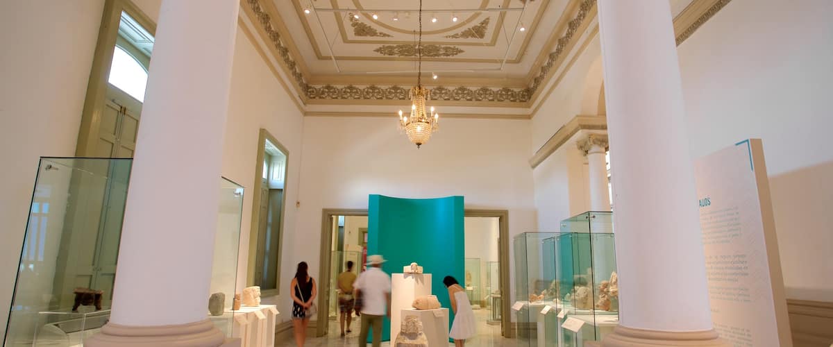 Museo de Antropología e Historia ofreciendo vistas interiores y elementos del patrimonio y también un pequeño grupo de personas
