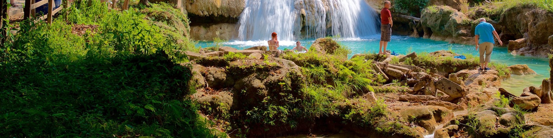 Cascadas de Agua Azul featuring a cascade and a river or creek as well as a small group of people
