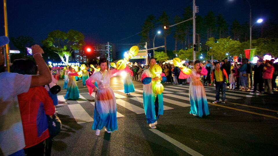 Busanjin featuring street performance and night scenes as well as a small group of people