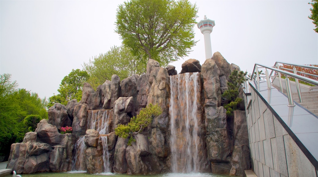 Yongdusan Park featuring a waterfall and a park