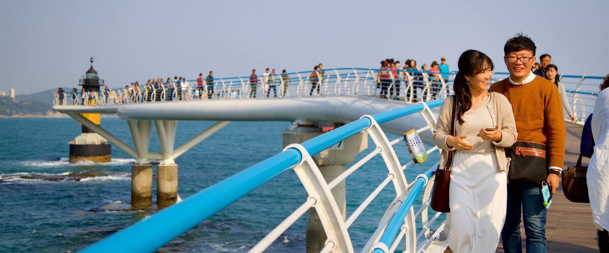 Songdo Beach featuring general coastal views as well as a small group of people