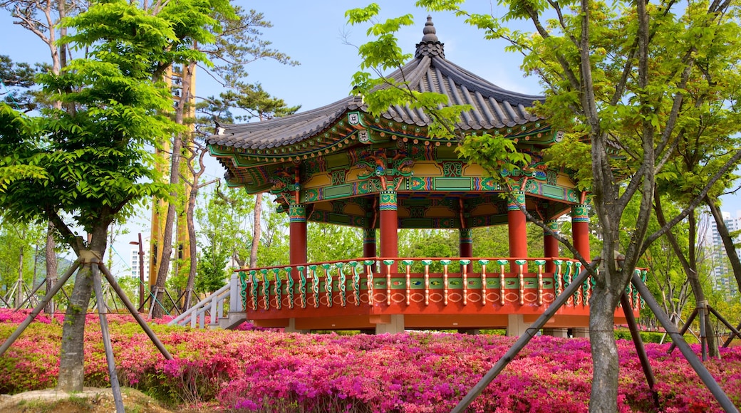 Busan Citizens Park showing heritage elements, wild flowers and a park