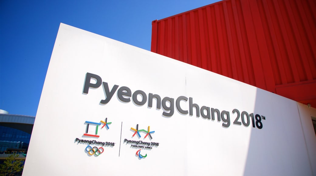 Pyeongchang som inkluderar skyltar