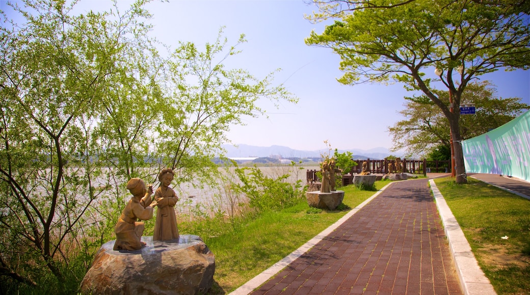 Pyeongchang featuring a lake or waterhole and outdoor art