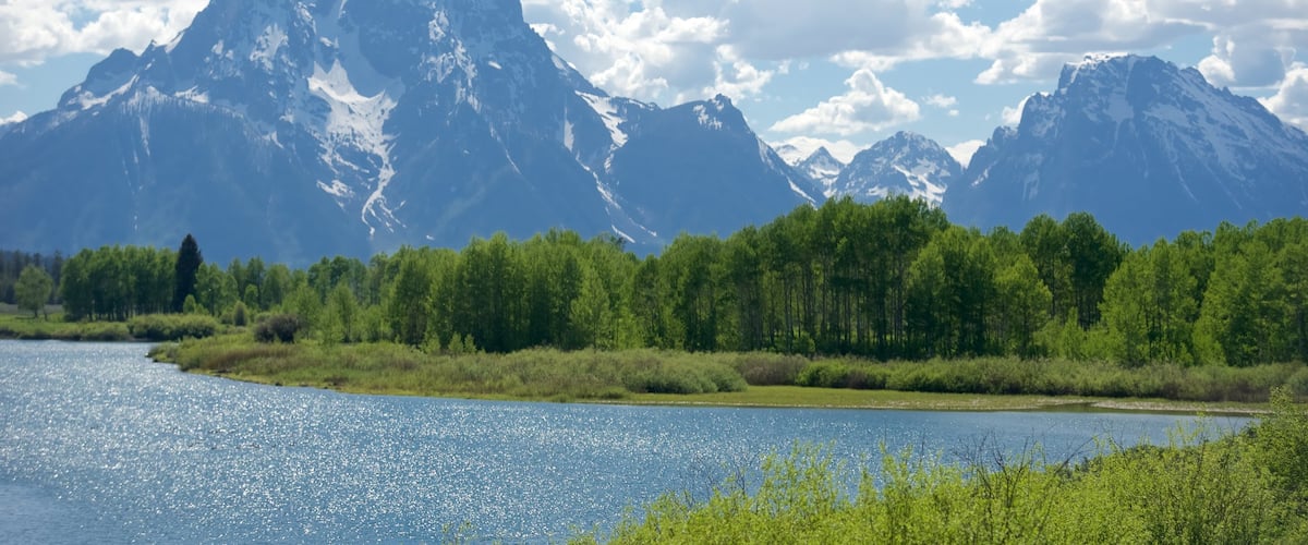Oxbow Bend que incluye montañas y un río o arroyo