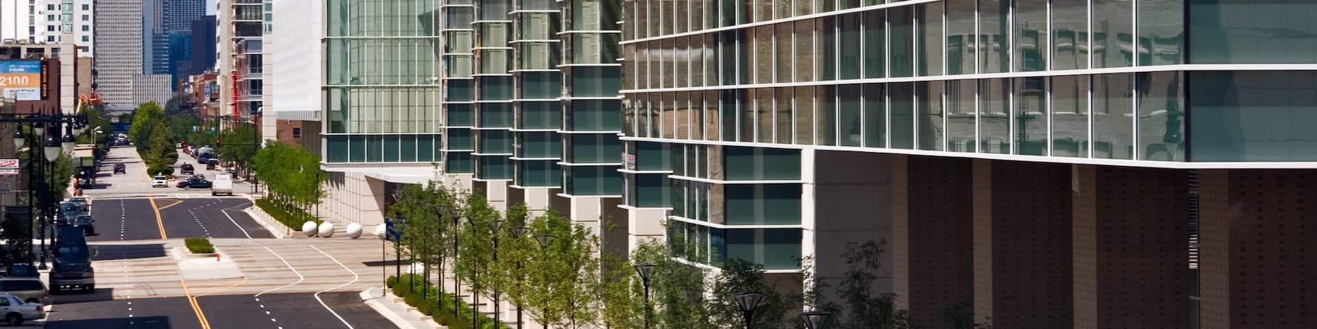 McCormick Place showing a high rise building and a city