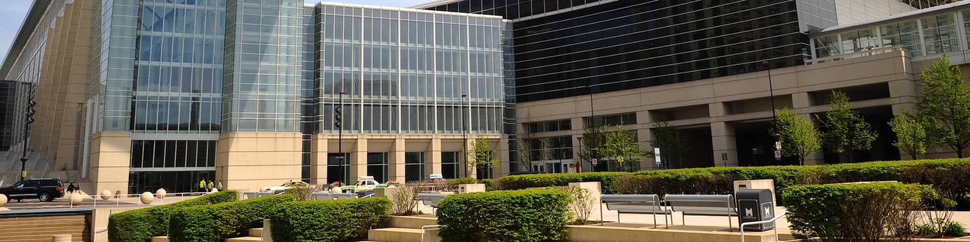 McCormick Place which includes a park and modern architecture