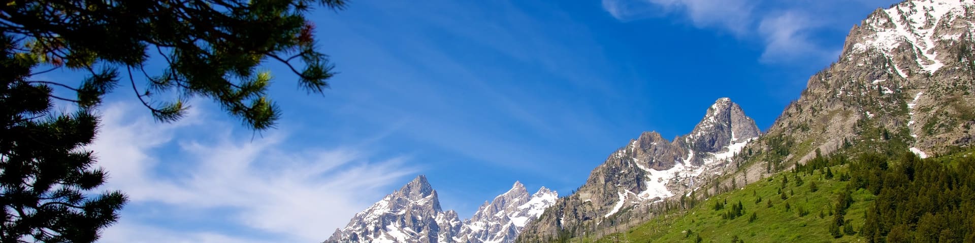 Grand Teton National Park which includes landscape views, a lake or waterhole and mountains