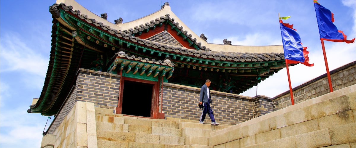 Changnyongmun Gate which includes heritage elements as well as an individual male