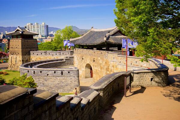 Hwaseomun Gate which includes heritage elements, a park and a city