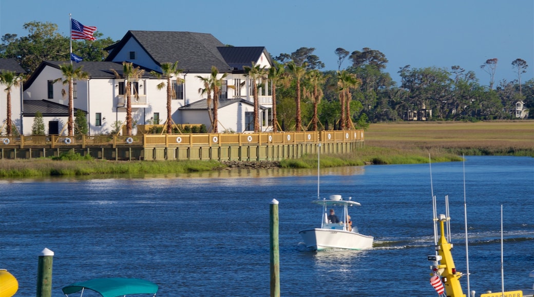 St. Simons Island showing a bay or harbour, a house and boating