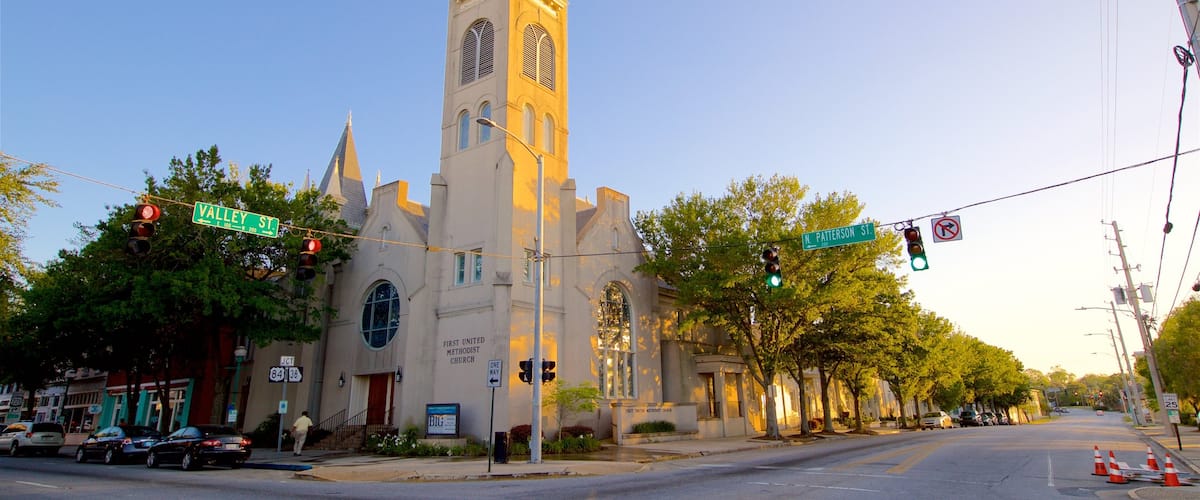 Valdosta showing heritage architecture and a sunset