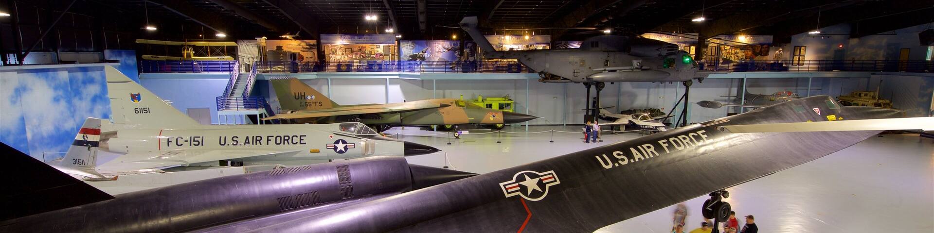 Warner Robins Museum of Aviation featuring interior views, heritage elements and military items
