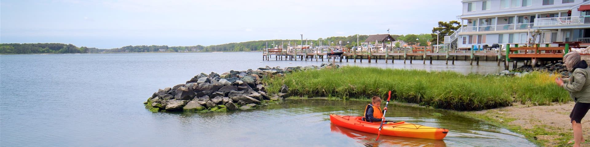 Dewey Beach featuring kayaking or canoeing and general coastal views as well as a family