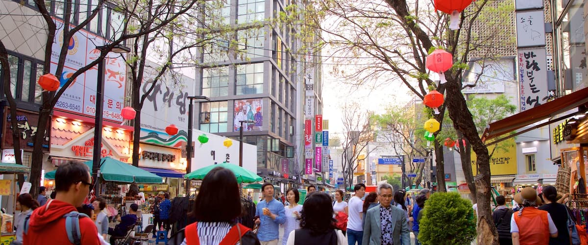 Insadong featuring a city and shopping as well as a small group of people