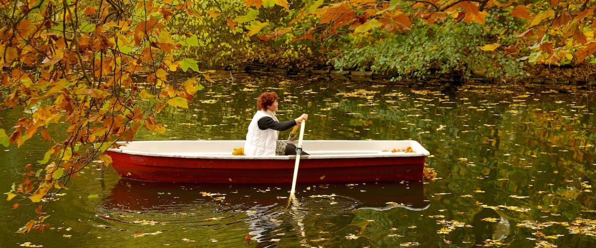 Tiergarten montrant lac ou étang, kayak ou canoë et feuilles d\'automne