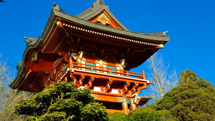 Japanese Tea Garden in San Antonio with koi ponds and a pagoda.