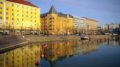 Helsinki showing a marina, a bay or harbour and general coastal views