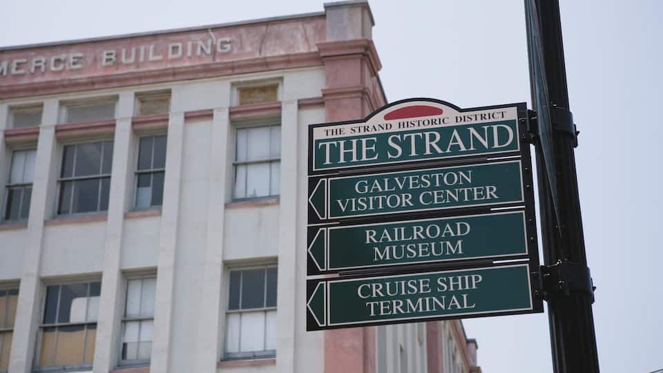 Galveston mostrando arquitetura de patrimônio e sinalização