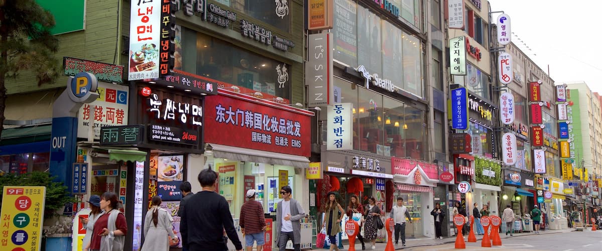 Dongdaemun History & Culture Park featuring a city as well as a small group of people