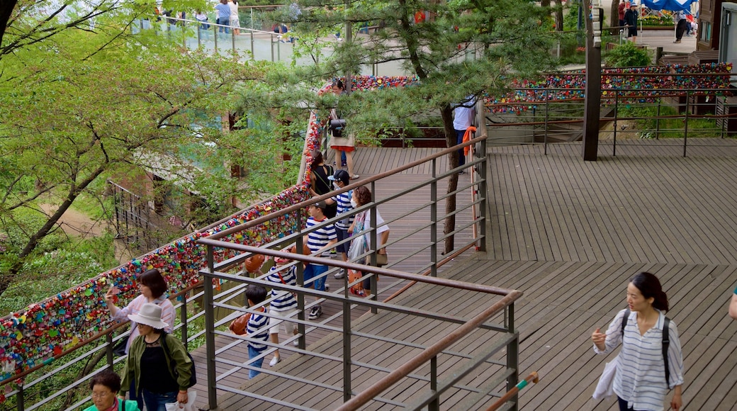 Namsan Park which includes a garden as well as a small group of people