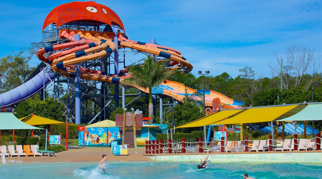 Gold Coast che include parco acquatico e nuoto cosi come un piccolo gruppo di persone