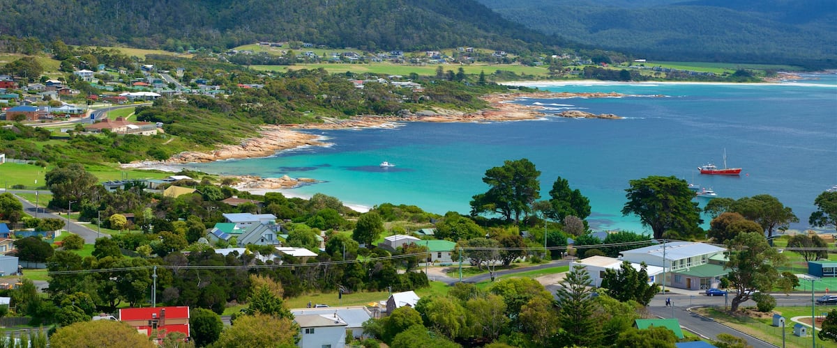 Tasmania mostrando una ciudad costera, escenas tranquilas y vistas generales de la costa