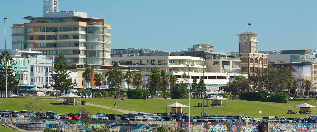Bondi featuring a coastal town, a sandy beach and a garden