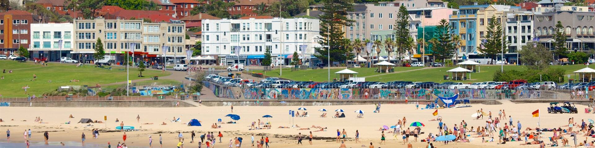 Bondi Beach showing a coastal town, general coastal views and a beach