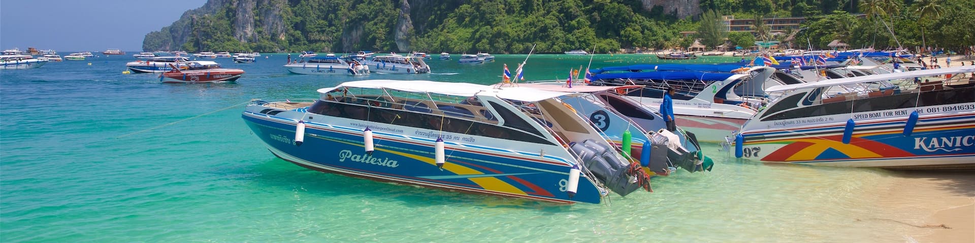 Koh Phi Phi qui includes baie ou port, plage et montagnes