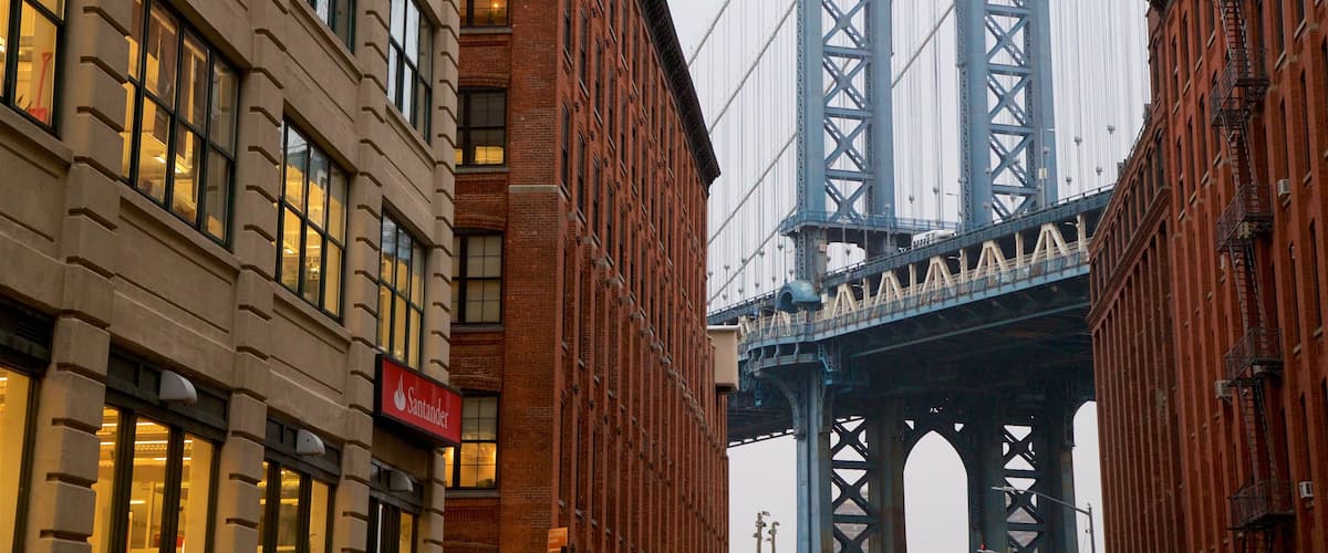Downtown Brooklyn which includes a bridge and heritage elements