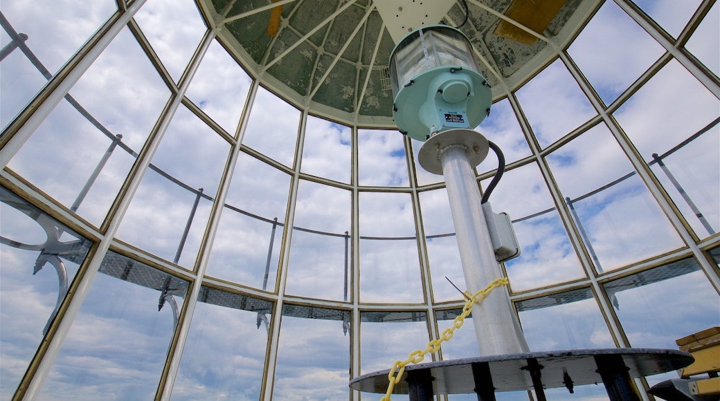 Montauk Point Lighthouse showing a lighthouse and interior views