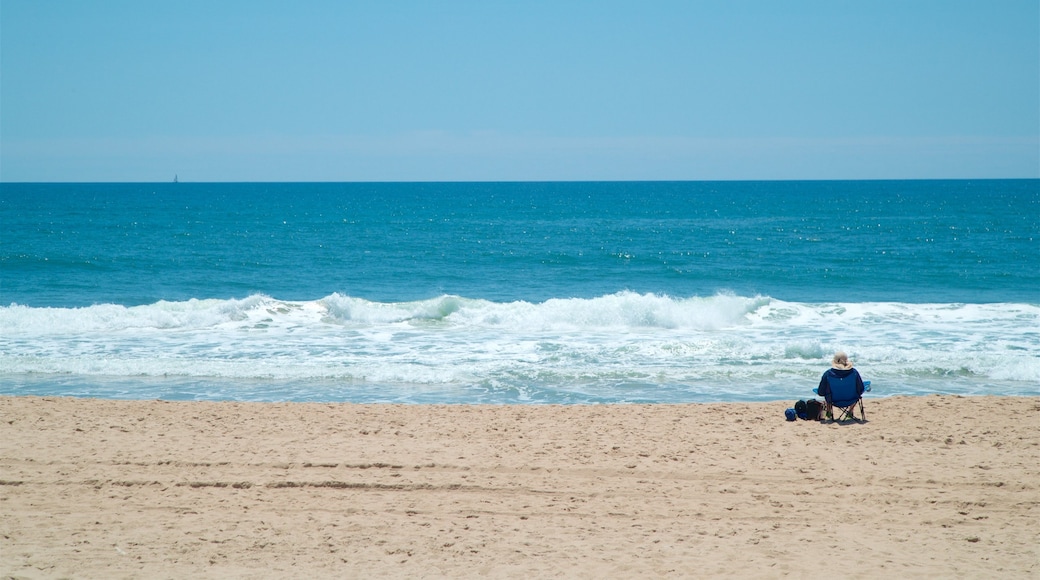 East Hampton Main Beach which includes a sandy beach and general coastal views as well as an individual female