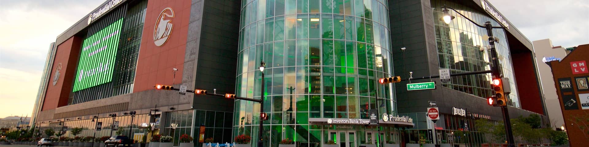 Prudential Center showing a city and modern architecture