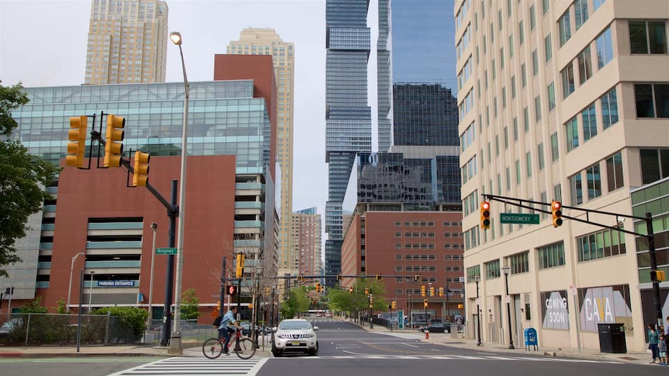 Downtown Jersey City showing a city and a high rise building