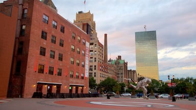 Downtown Newark featuring outdoor art, a square or plaza and a city