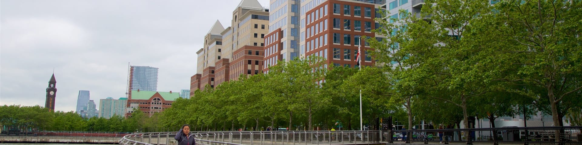 Pier A Park showing a river or creek, street scenes and a city