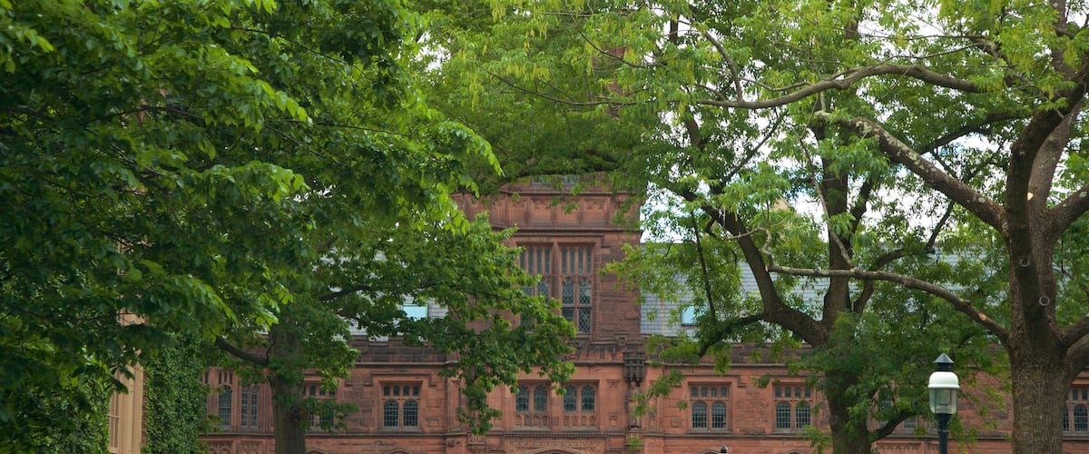 Universidad de Princeton que incluye jardín y elementos patrimoniales