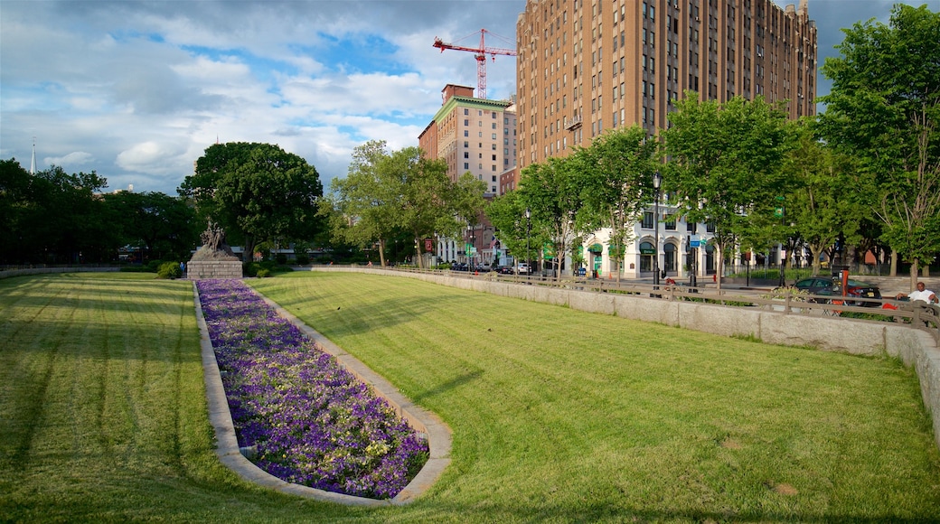 Military Park featuring a park, flowers and a city