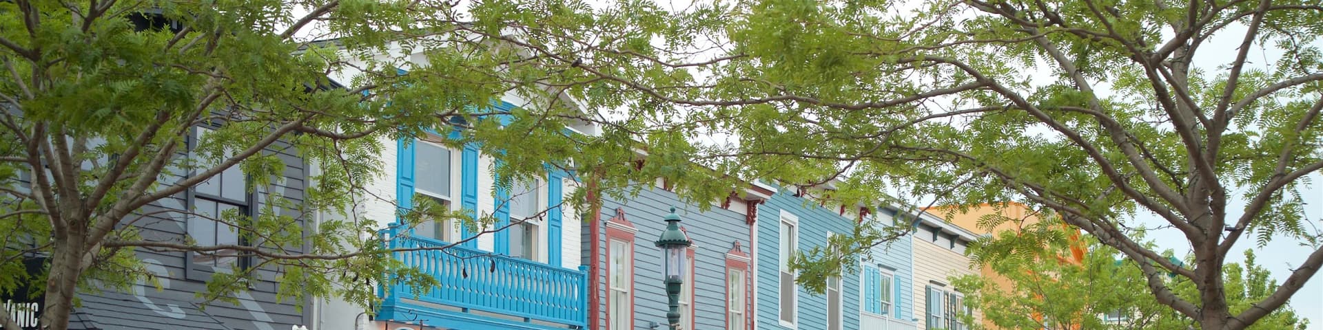 Washington Street Mall showing street scenes and a small town or village