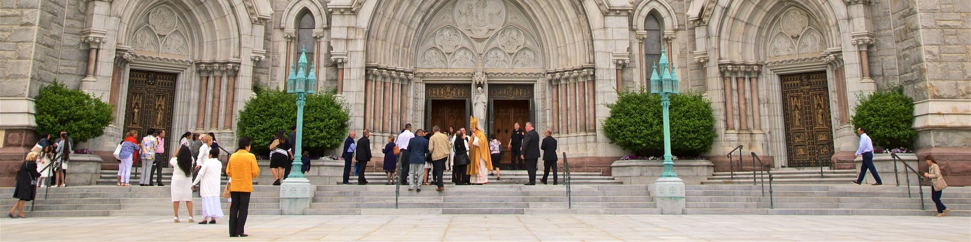 Cathedral Basilica of the Sacred Heart featuring a church or cathedral, street scenes and heritage architecture