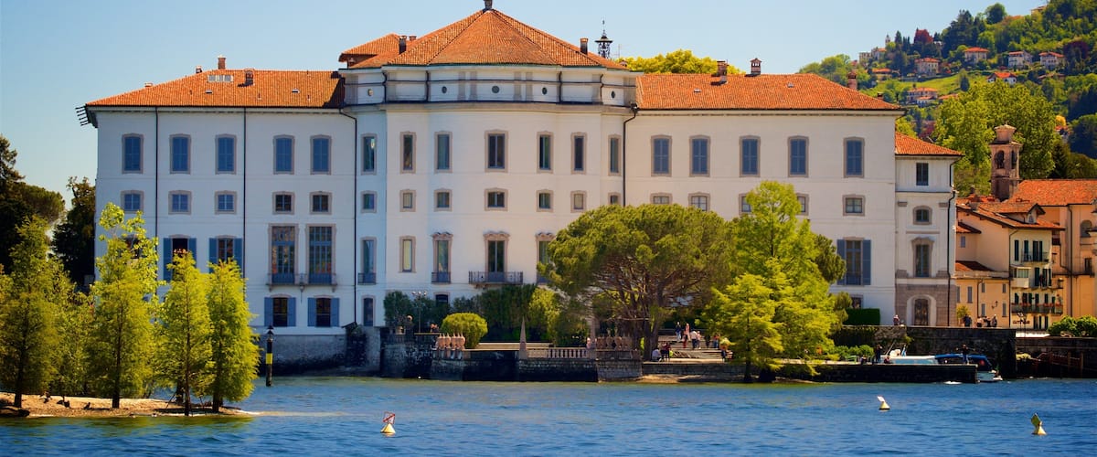 Borromeo Palace and Garden featuring a river or creek, a small town or village and heritage elements