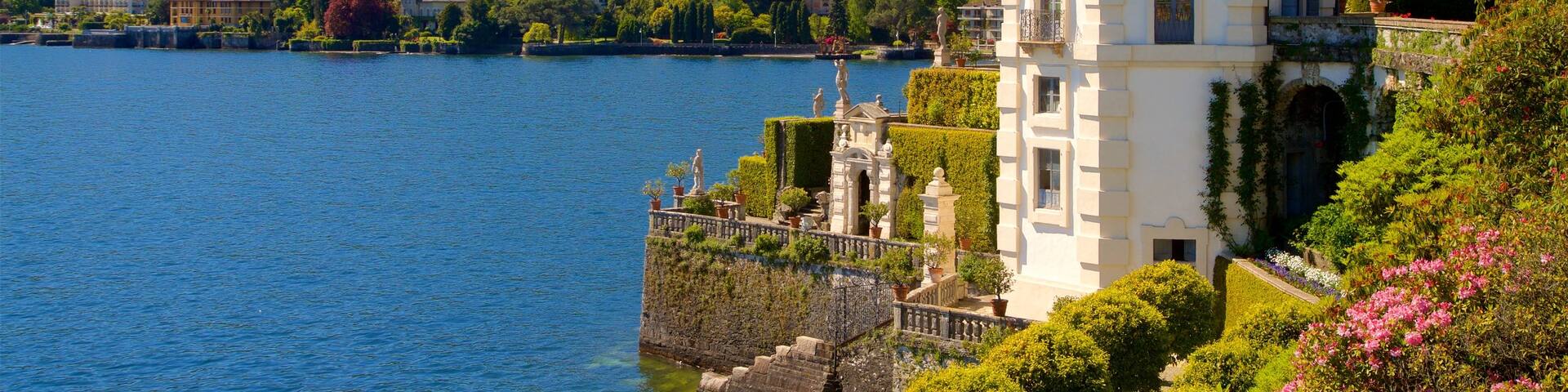 Isola Bella Botanical Garden showing a park, a lake or waterhole and wildflowers