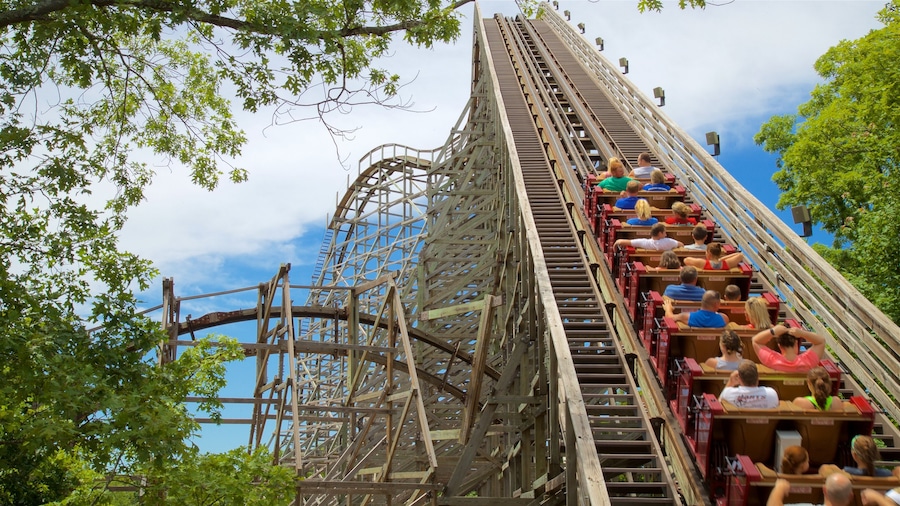 Silver Dollar City showing rides as well as a small group of people