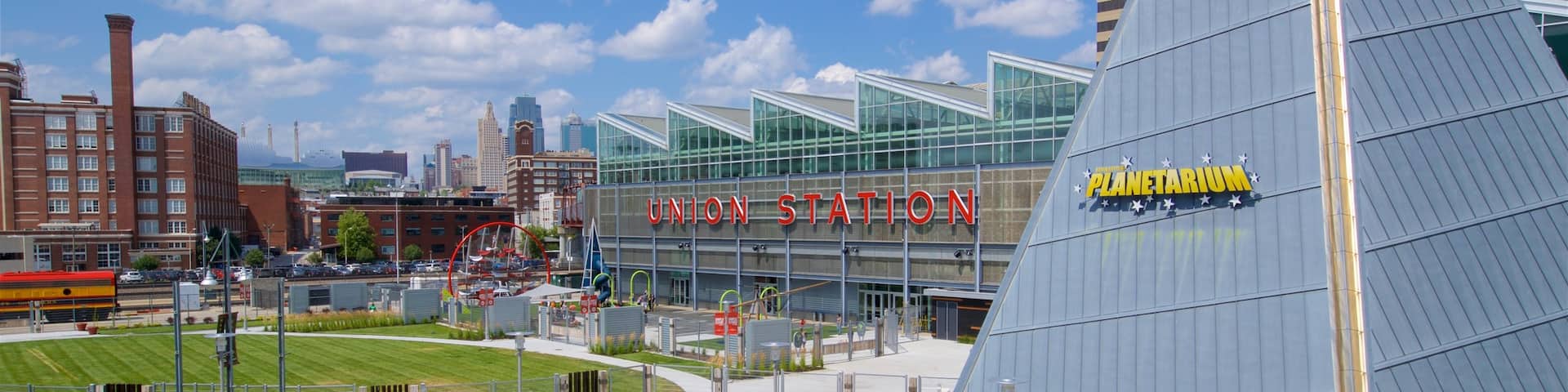Science City at Union Station featuring a city, modern architecture and signage