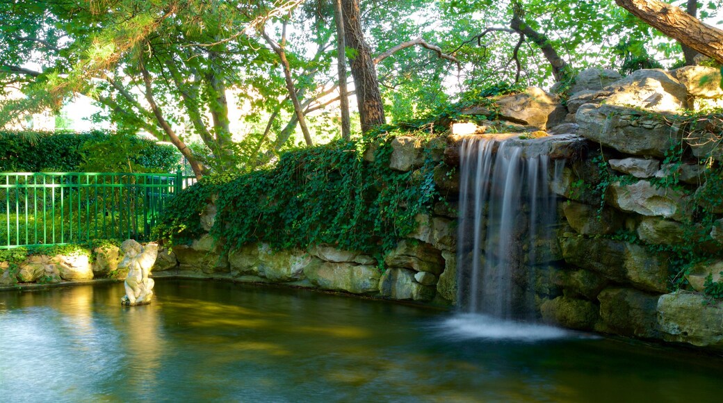 Jardín botánico Shelter Gardens que incluye una cascada y un estanque
