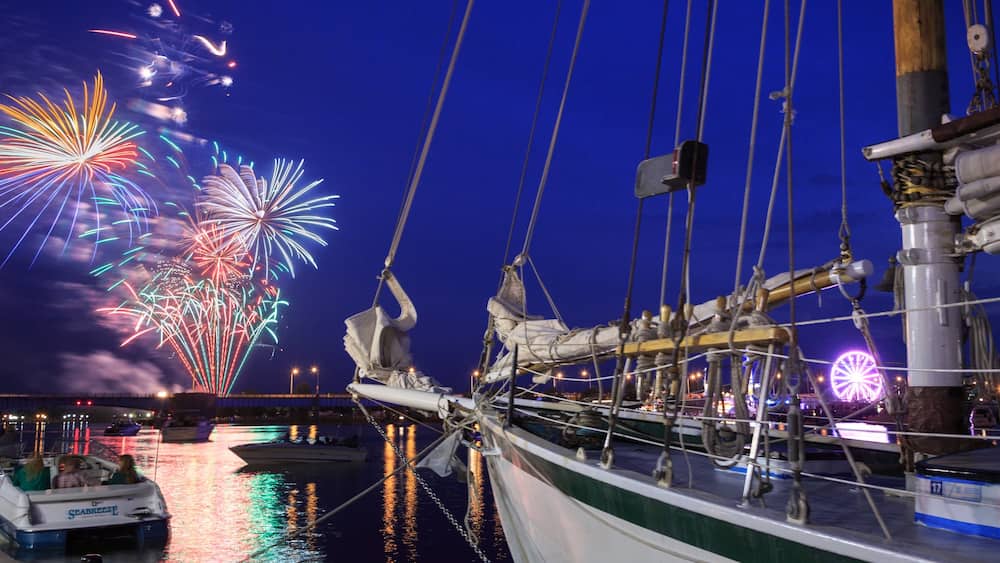 Bay City featuring night scenes and a bay or harbour