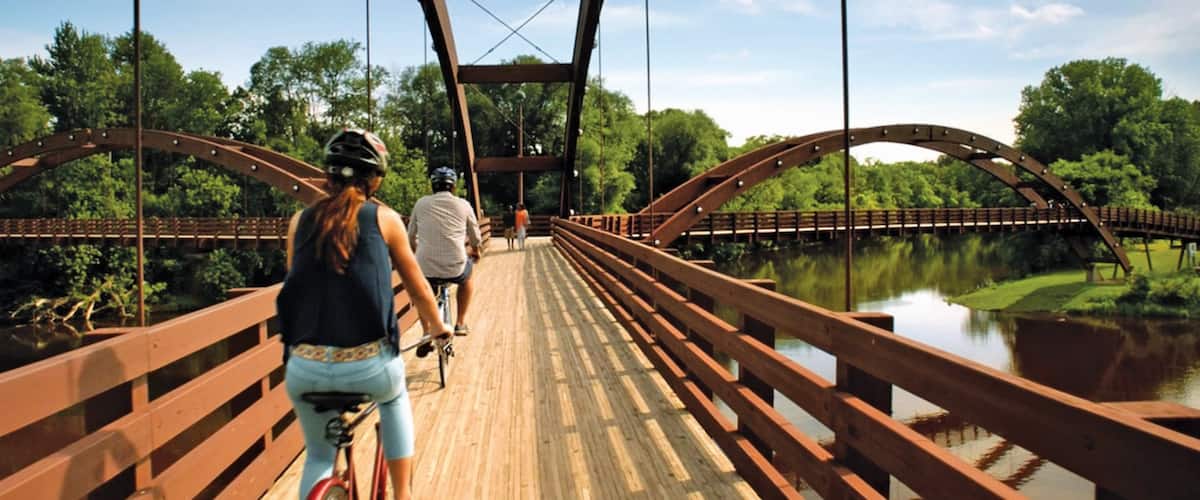 Midland which includes a river or creek, a bridge and cycling